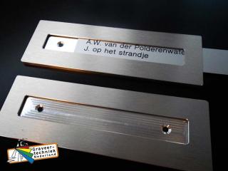 Aluminium houder met een RVS look met zij-inschuif, voordeurplaatje.